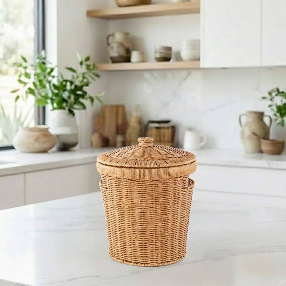 3’lü Rattan Kapaklı Patates Soğan Sepeti – Çok Amaçlı Sebzelik & Çamaşır Sepeti Seti