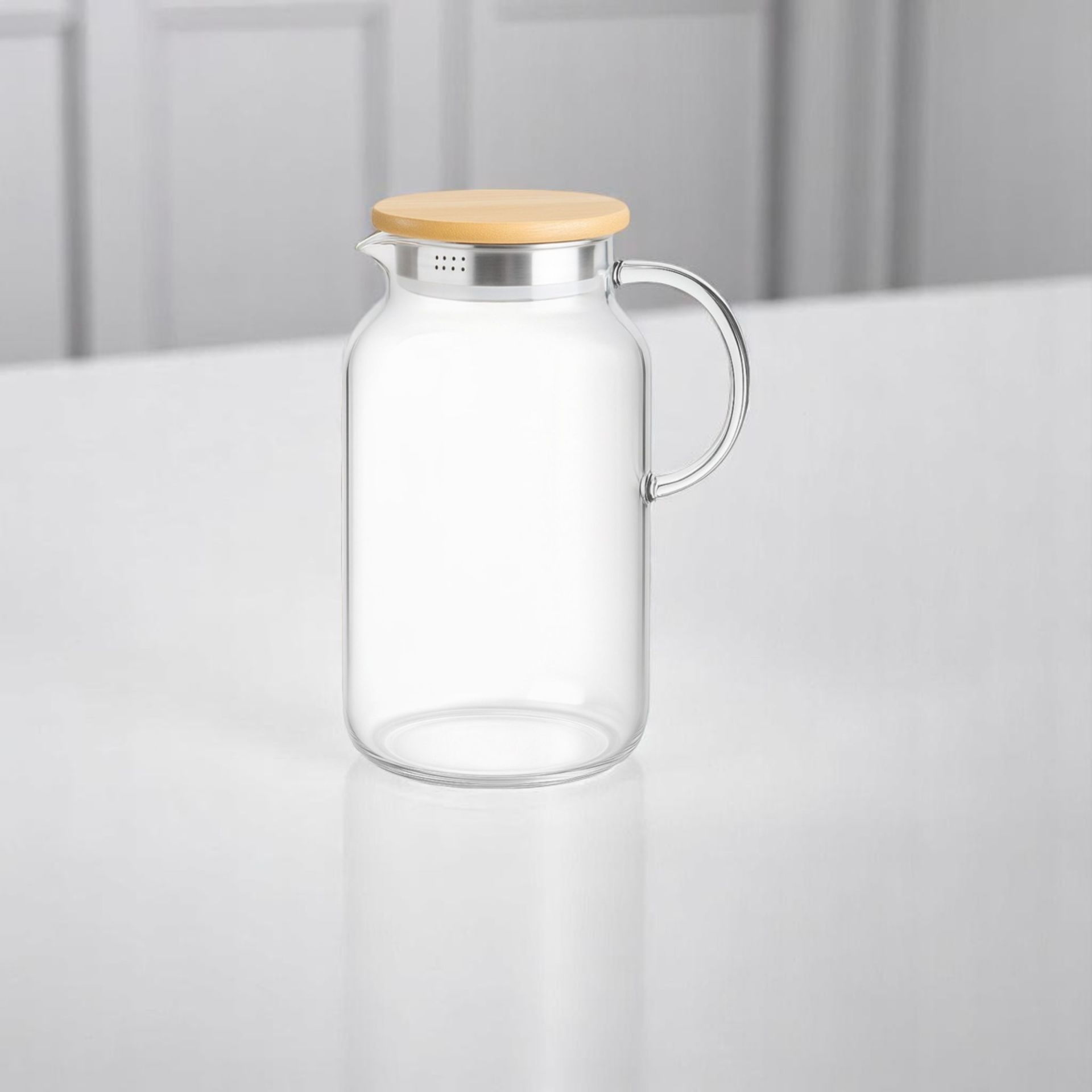 Bambu Kapaklı Borosilikat Isıya Dayanıklı Cam Sürahi 1,6 Litre