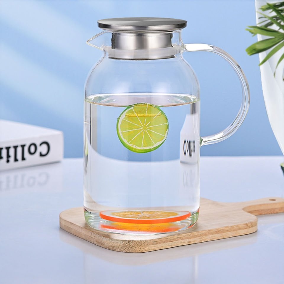 Metal Kapaklı Borosilikat Isıya Dayanıklı Cam Sürahi 1,6 Litre