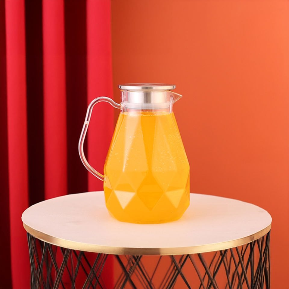 Metal Kapaklı Borosilikat Isıya Dayanıklı Cam Sürahi 1,6 Litre