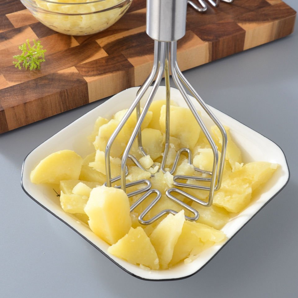 Paslanmaz Çelik Silikon Saplı Ergonomik Patates Ezici - Püre Yapıcı