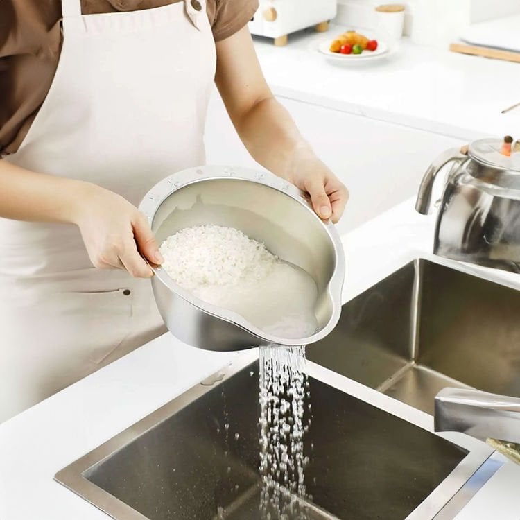 Çok Amaçlı Pirinç Meyve Makarna Sebze Süzgeci Paslanmaz Çelik Süzgeç Gümüş
