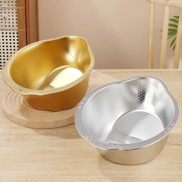 Çok Amaçlı Pirinç Meyve Makarna Sebze Süzgeci Paslanmaz Çelik Süzgeç Gold