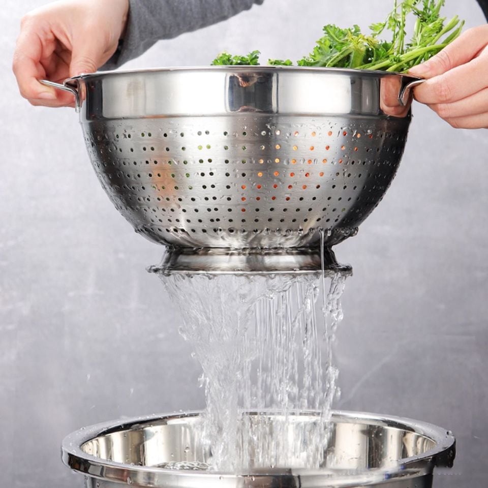 Olla Gümüş Paslanmaz Çelik Kevgir Karıştırma Kase Seti Salata Makarna Sebze Meyve Süzgeç 26 Cm