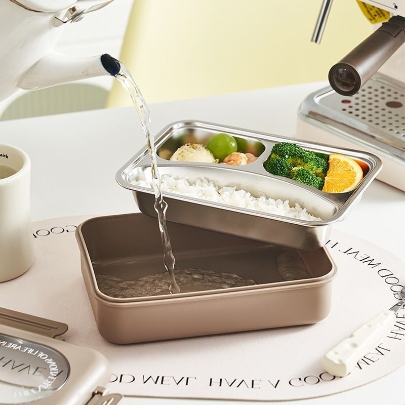 Sızdırmaz Kilitli Bölmeli Kapaklı Paslanmaz Çelik Yemek Kutusu Saklama Kabı