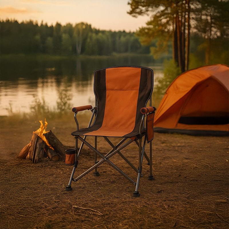Outloft Katlanabilir Bardaklık ve Cepli Kamp Sandalyesi - Taşınabilir Outdoor Kamp Sandalyesi Turuncu