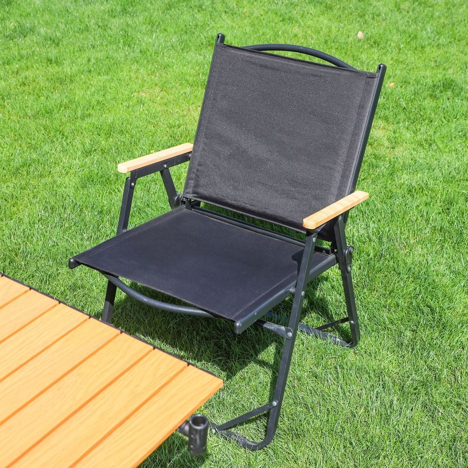 Outloft Katlanabilir Kamp Sandalyesi – Kollu, Taşınabilir, Rahat Bahçe ve Piknik Koltuğu Siyah