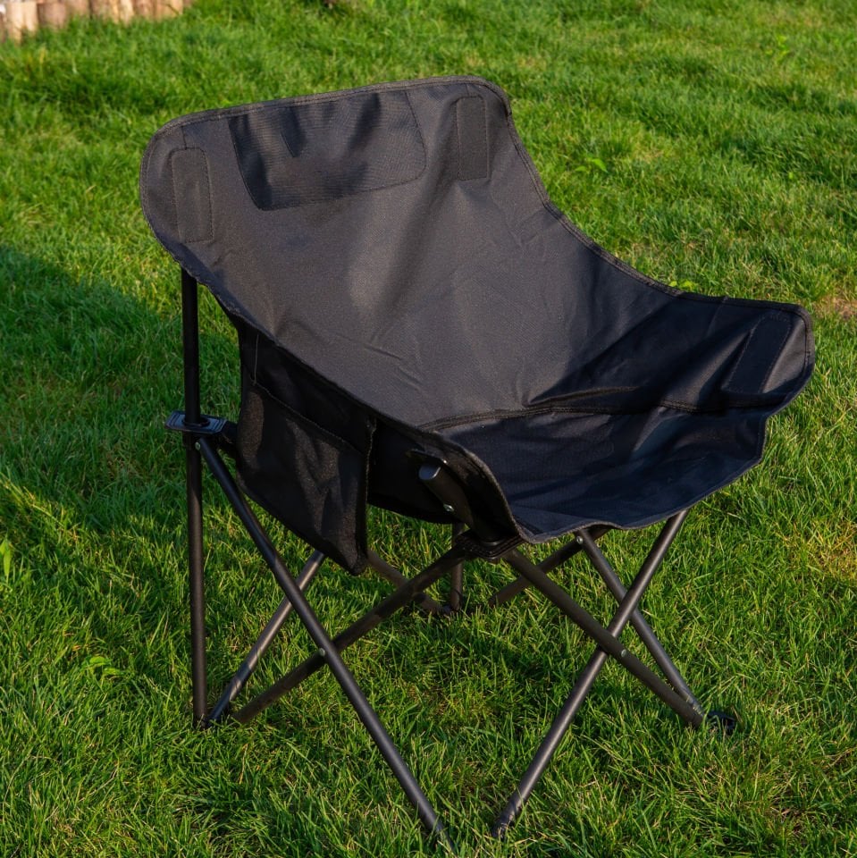 Katlanabilir Kamp Sandalyesi - Geniş Oturumlu Konforlu Taşınabilir Koltuk Siyah