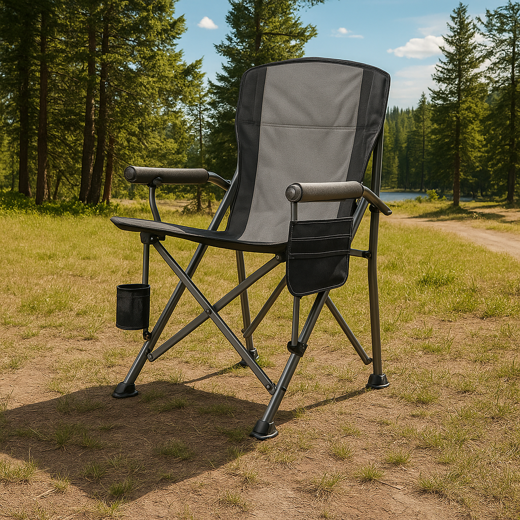 Outloft Katlanabilir Bardaklık ve Cepli Kamp Sandalyesi - Taşınabilir Outdoor Kamp Sandalyesi Gri