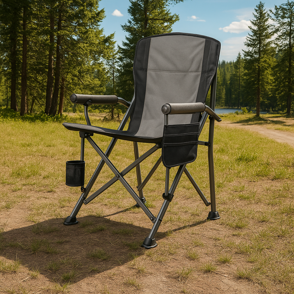 Outloft Katlanabilir Bardaklık ve Cepli Kamp Sandalyesi - Taşınabilir Outdoor Kamp Sandalyesi Gri