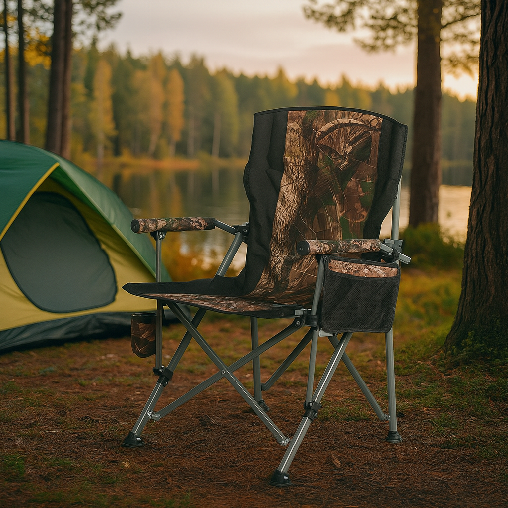 Outloft Katlanabilir Bardaklık ve Cepli Kamp Sandalyesi - Taşınabilir Outdoor Kamp Sandalyesi Kahverengi