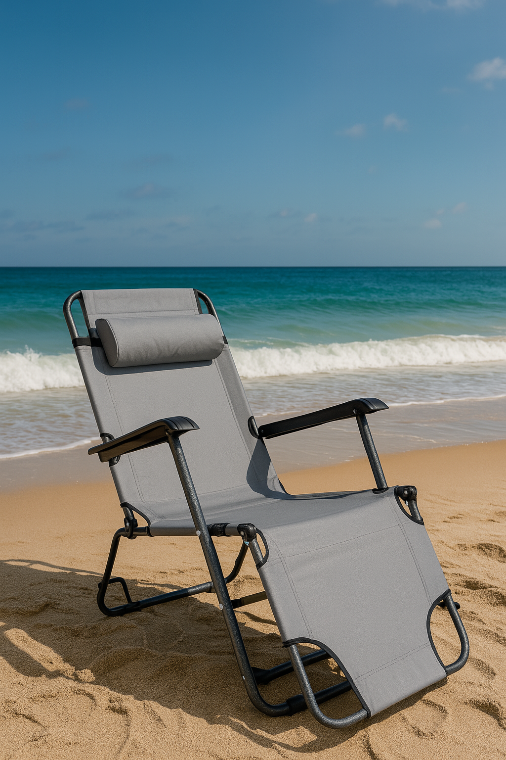 Outloft Katlanabilir Ergonomik Şezlong Tipi Rahat Bahçe Koltuğu Deniz Havuz Plaj Yatağı Gri