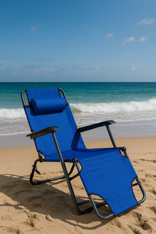 Outloft Katlanabilir Ergonomik Şezlong Tipi Rahat Bahçe Koltuğu Deniz Havuz Plaj Yatağı Mavi