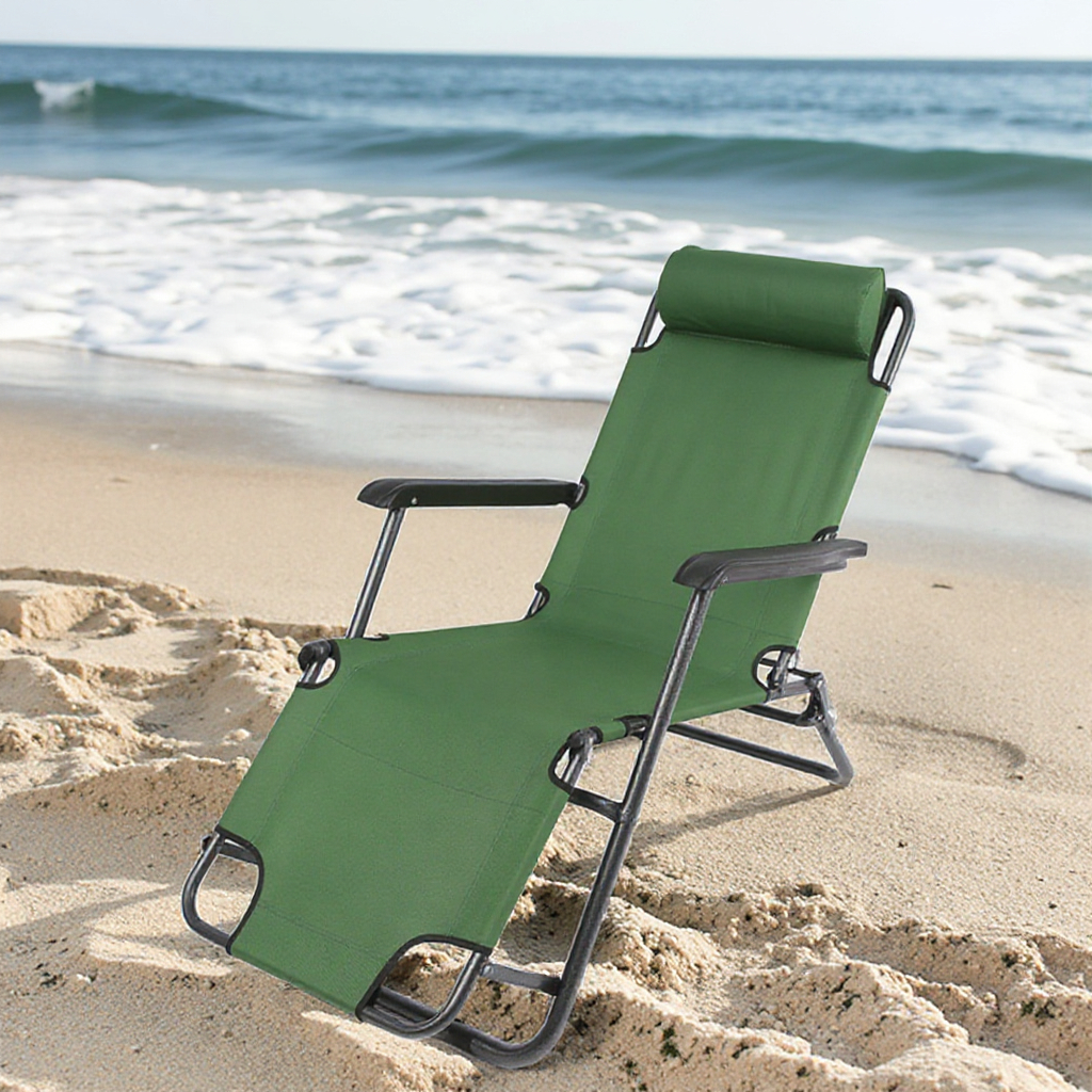 Outloft Katlanabilir Ergonomik Şezlong Tipi Rahat Bahçe Koltuğu Deniz Havuz Plaj Yatağı Yeşil