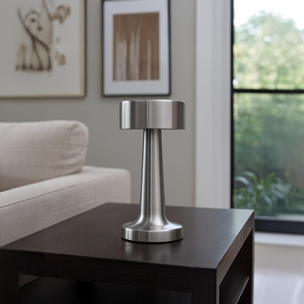 Dokunmatik Şarjlı 3 Kademeli Işıklı Gece Lambası USB Girişli Metal Masa Lambası Gümüş