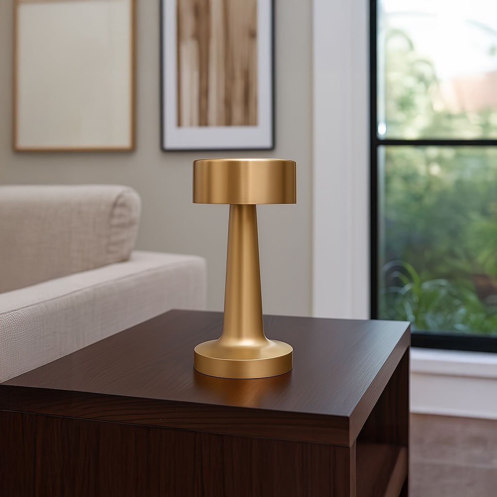 Dokunmatik Şarjlı 3 Kademeli Işıklı Gece Lambası USB Girişli Metal Masa Lambası Gold