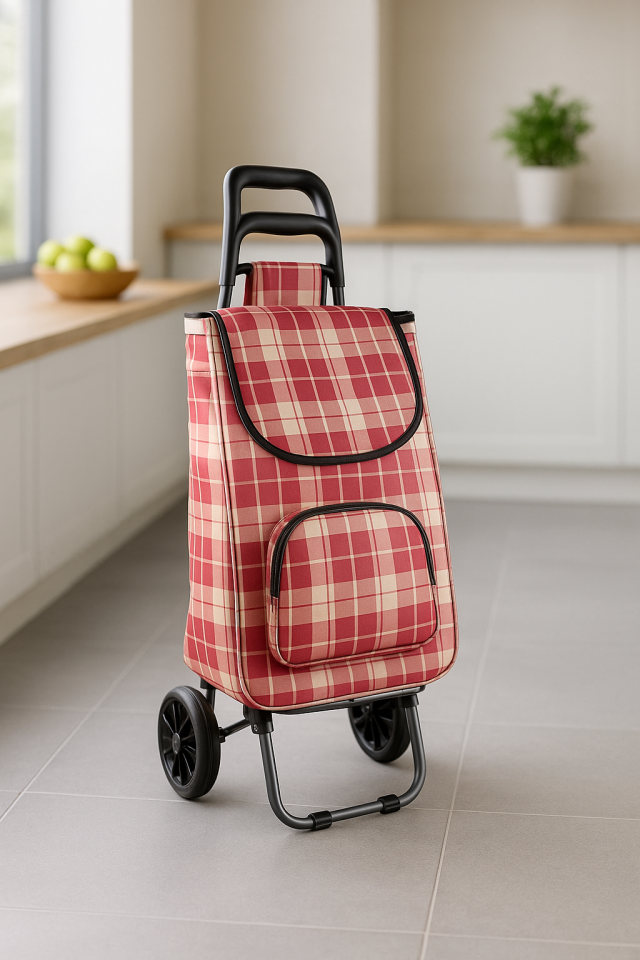 Katlanabilir Ses Yapmaz Tekerlekli Su Geçirmez Çantalı Alüminyum Gövdeli Pazar Arabası Kahverengi