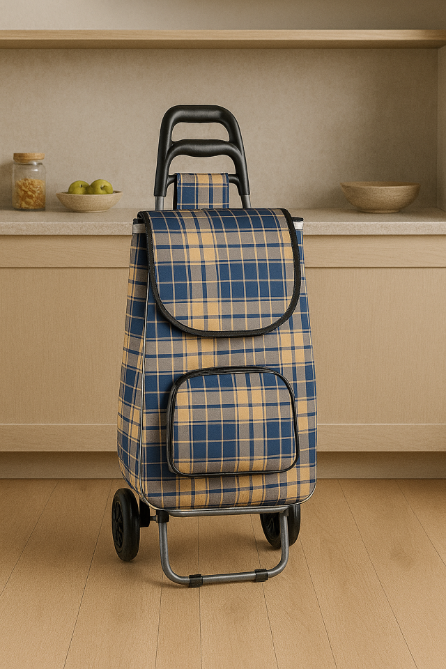 Katlanabilir Ses Yapmaz Tekerlekli Su Geçirmez Çantalı Alüminyum Gövdeli Pazar Arabası Kahverengi