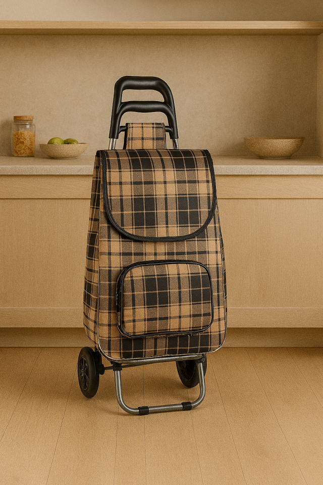 Katlanabilir Ses Yapmaz Tekerlekli Su Geçirmez Çantalı Alüminyum Gövdeli Pazar Arabası Siyah