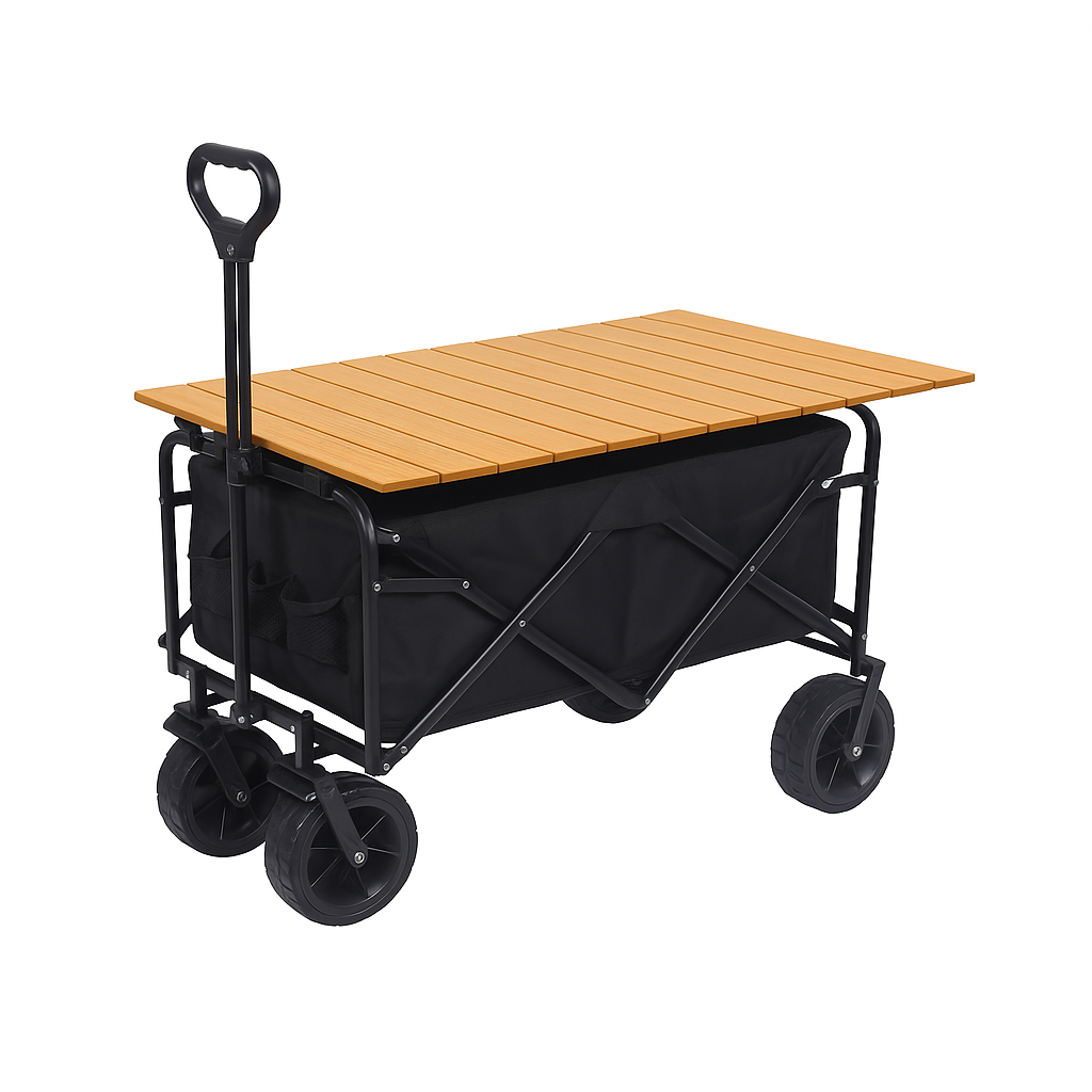 Katlanabilir Masalı Kamp Arabası – Alüminyum Gövdeli Taşıma Arabası Piknik ve Seyahat İçin Siyah