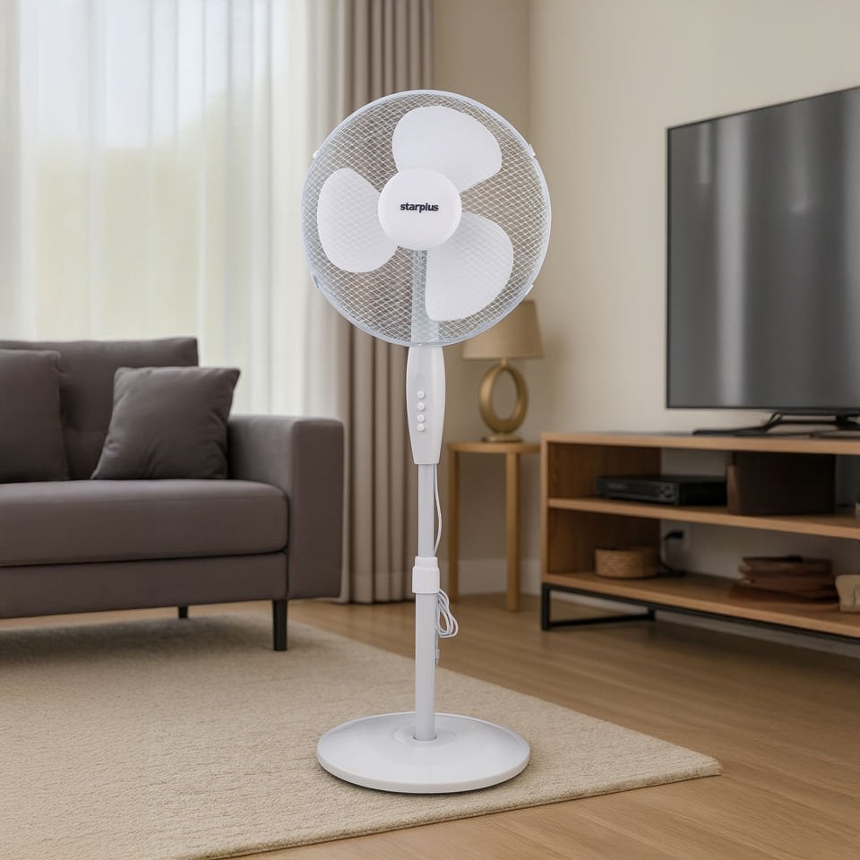 45W Sessiz Ayaklı Vantilatör – 3 Kademeli Hız, Döner Başlık, Ayarlanabilir Yükseklikli Fan