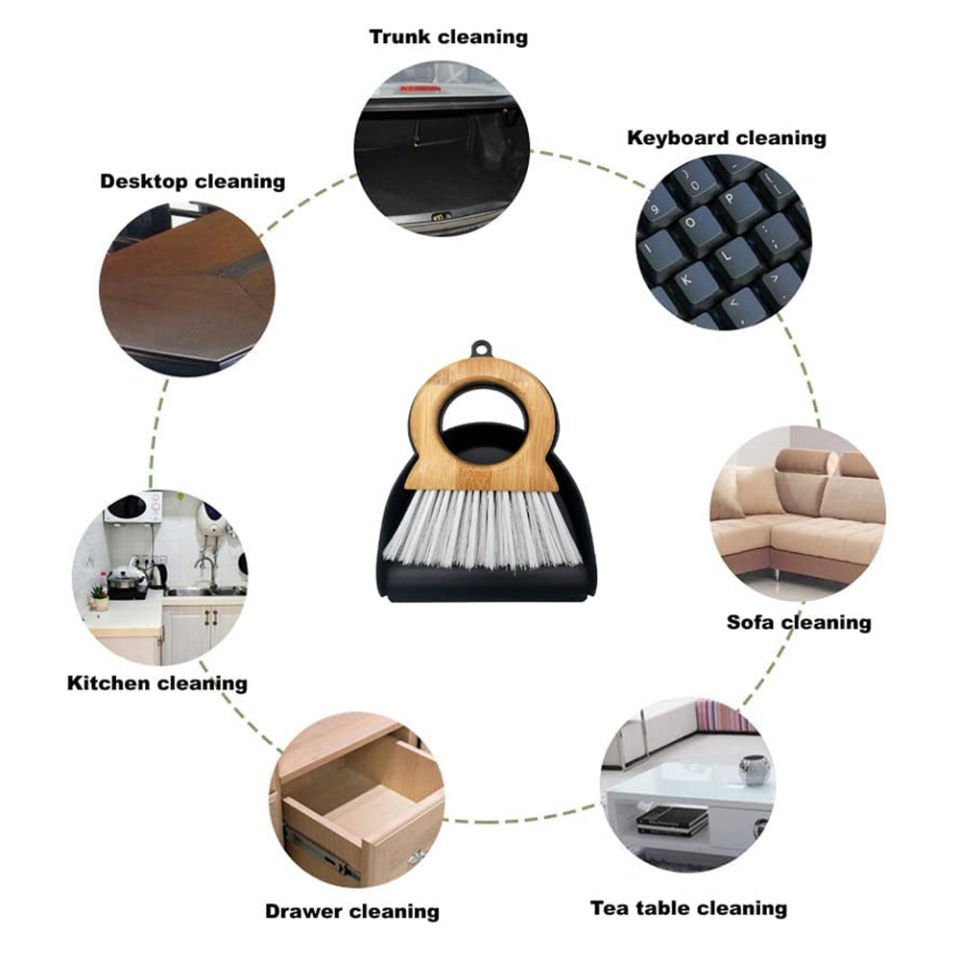 Ergonomik Plastik Faraş ve Ergonomik Bambu Saplı Yuvarlak Fırça Seti