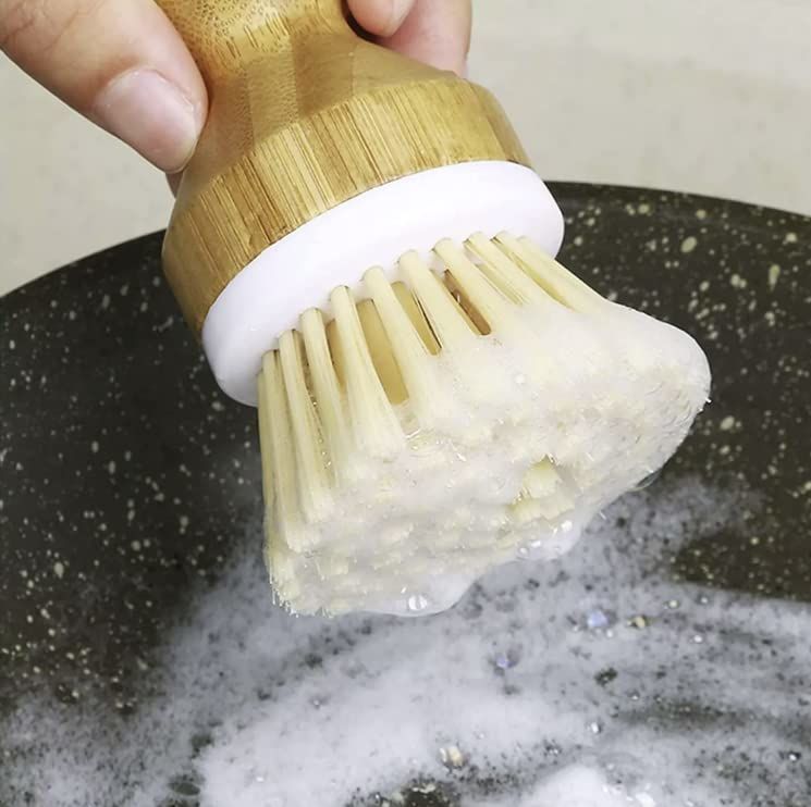 Yuvarlak Başlıklı Ergonomik Bambu Mutfak Temizlik Fırçası