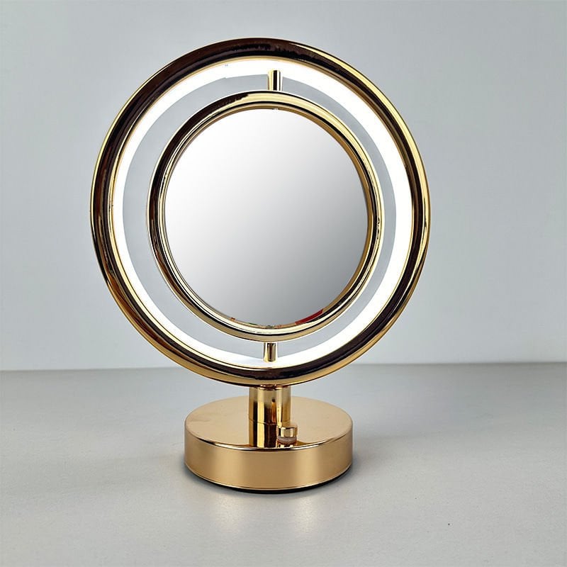 Gold Yuvarlak Şekilli USB Şarjlı LED Aydınlatmalı Masaüstü Makyaj Aynası