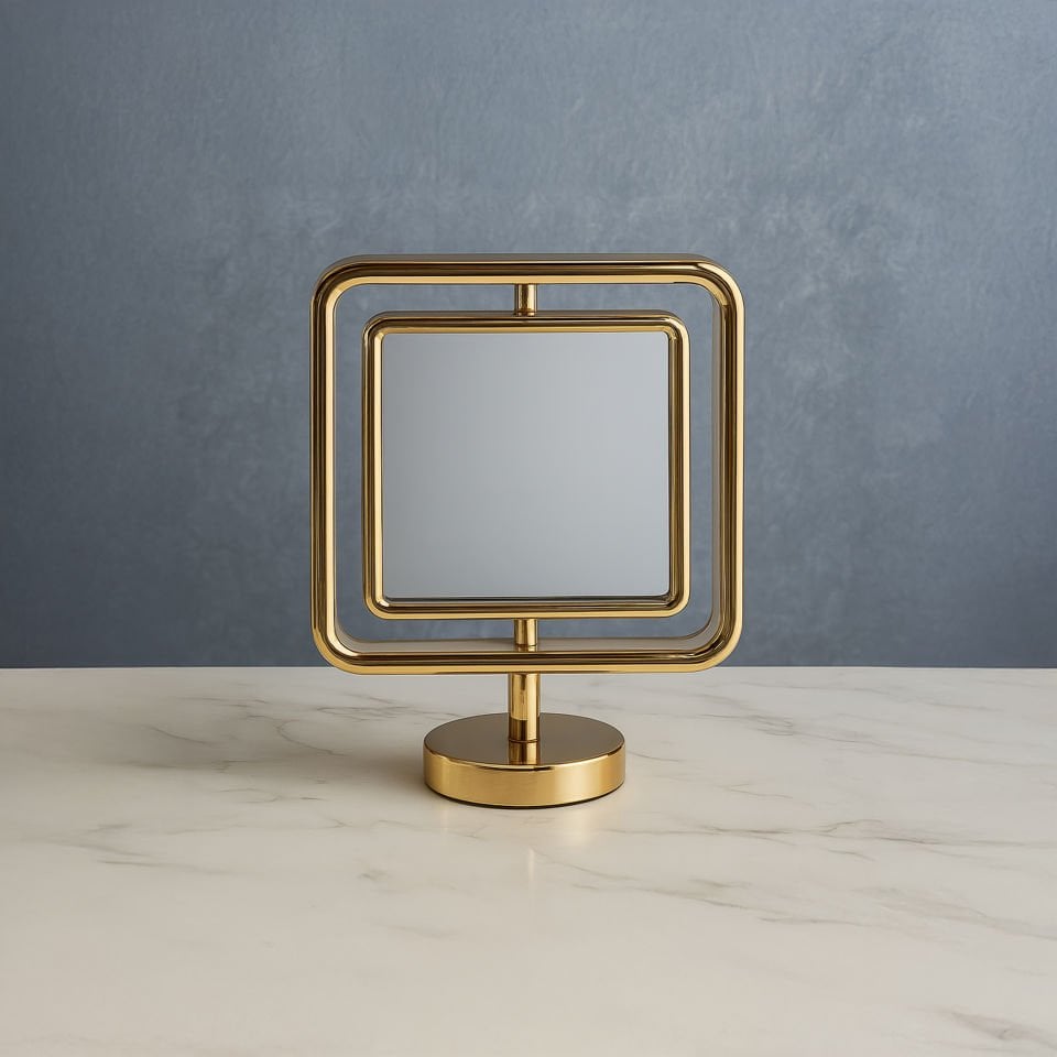 Gold Kare Şekilli USB Şarjlı LED Aydınlatmalı Masaüstü Makyaj Aynası