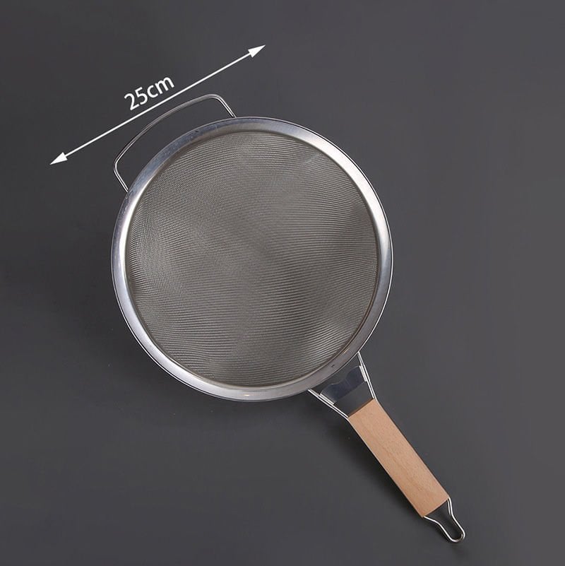 Ahşap Saplı Paslanmaz Çelik Un Makarna Sebze Süzgeci Eleği 25 cm