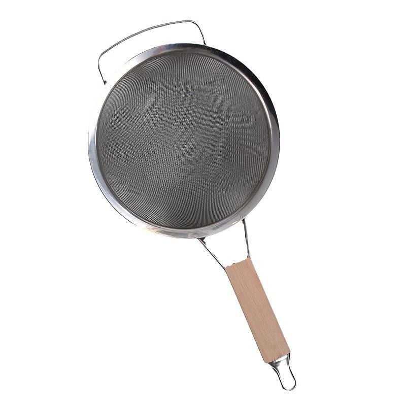 Ahşap Saplı Paslanmaz Çelik Un Makarna Sebze Süzgeci Eleği 25 cm