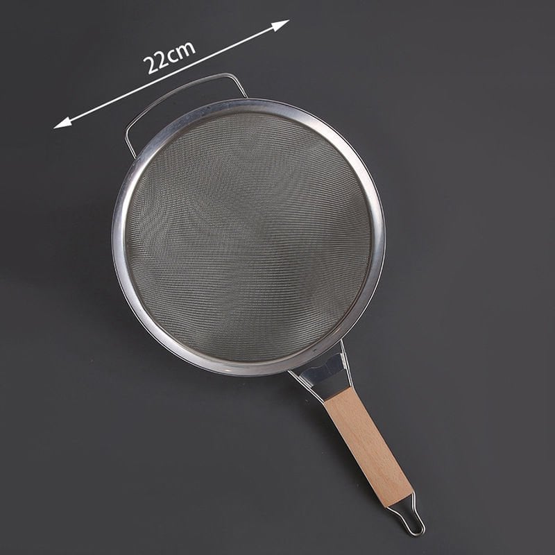 Ahşap Saplı Paslanmaz Çelik Un Makarna Sebze Süzgeci Eleği 22 cm