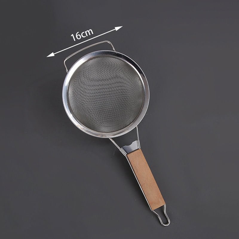 Ahşap Saplı Paslanmaz Çelik Un Makarna Sebze Süzgeci Eleği 16 cm