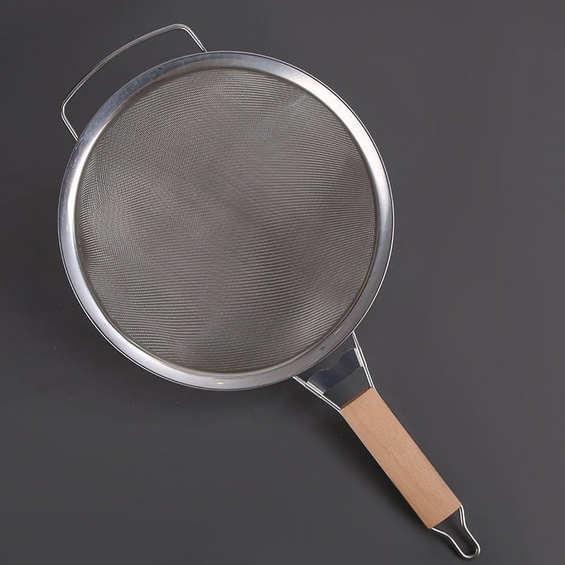 Ahşap Saplı Paslanmaz Çelik Un Makarna Sebze Süzgeci Eleği 16 cm