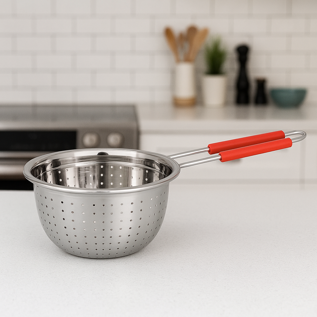 Silikon Saplı Derin Paslanmaz Çelik Süzgeç – Meyve Sebze Yıkama Eleği 26 cm