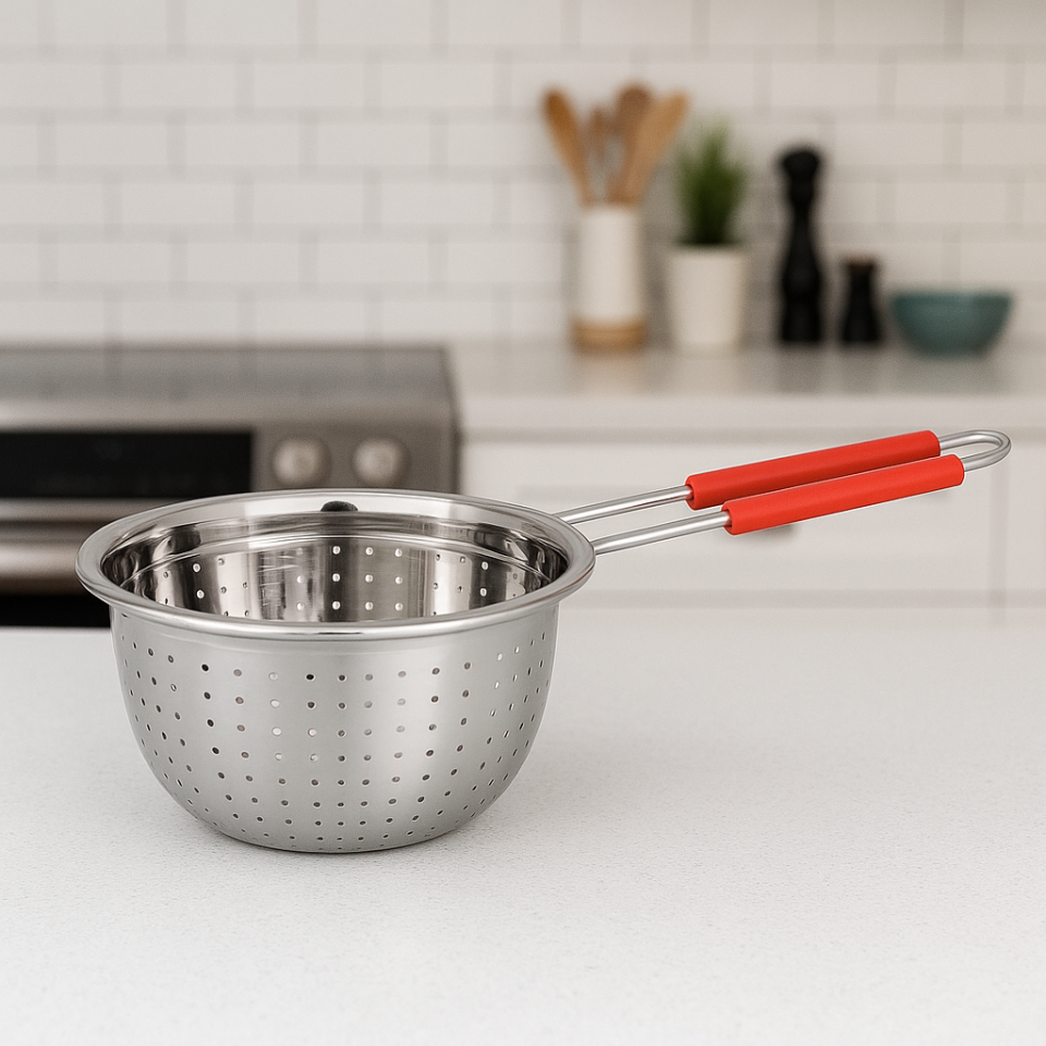 Silikon Saplı Derin Paslanmaz Çelik Süzgeç – Meyve Sebze Yıkama Eleği 26 cm