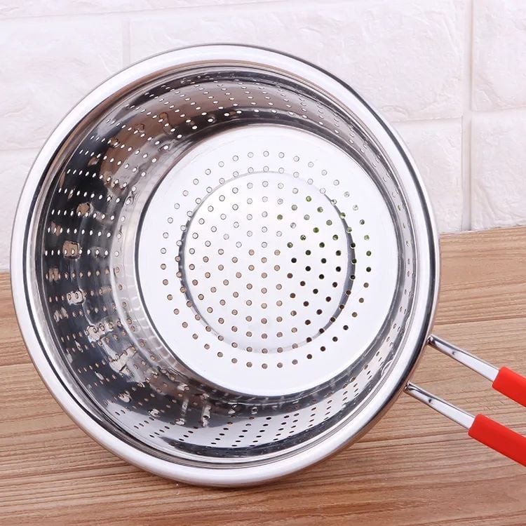 Silikon Saplı Derin Paslanmaz Çelik Süzgeç – Meyve Sebze Yıkama Eleği 22 cm