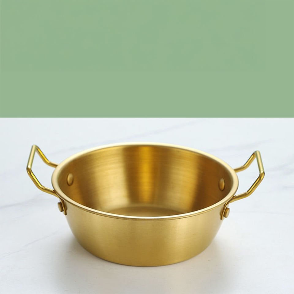 Gold Paslanmaz Çelik Yuvarlak Sunum Tavası – Kulplu Servis Kabı Sosluk 17 cm