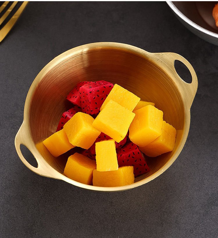 Gold Paslanmaz Çelik Kulplu Mini Kase – Sos Sunum Servis Kabı 13 cm