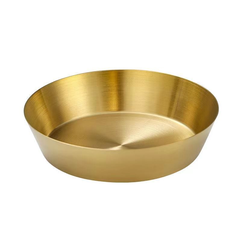 Paslanmaz Çelik Gold Yuvarlak Mini Servis Sos Sunum Tabağı – Salata Meyve Kabı 15 cm