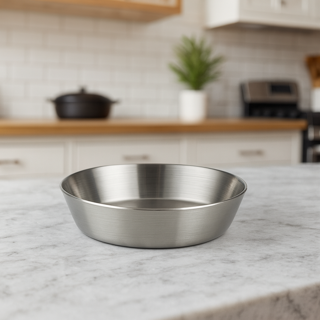 Paslanmaz Çelik Gümüş Yuvarlak Mini Servis Sos Sunum Tabağı – Salata Meyve Kabı 15 cm