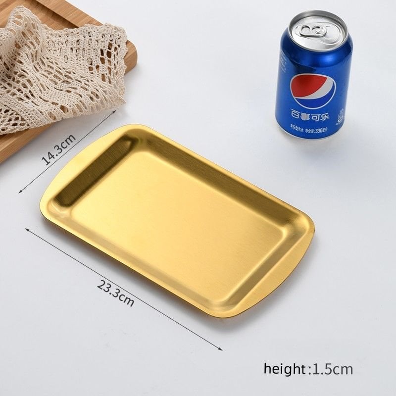 Gold Paslanmaz Çelik Dikdörtgen Sunum Tabağı – Servis Kahvaltı Kahve Tepsisi