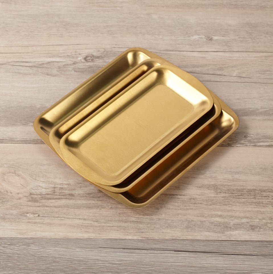 Gold Paslanmaz Çelik Dikdörtgen Sunum Tabağı – Servis Kahvaltı Kahve Tepsisi