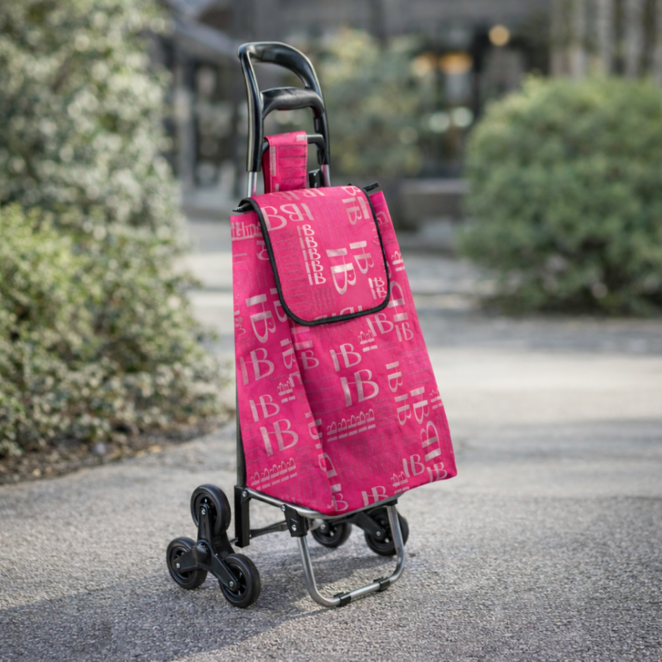 Merdiven Çıkabilen 3 Tekerlekli Su Geçirmez Çantalı Alüminyum Gövdeli Pazar Arabası Kahverengi