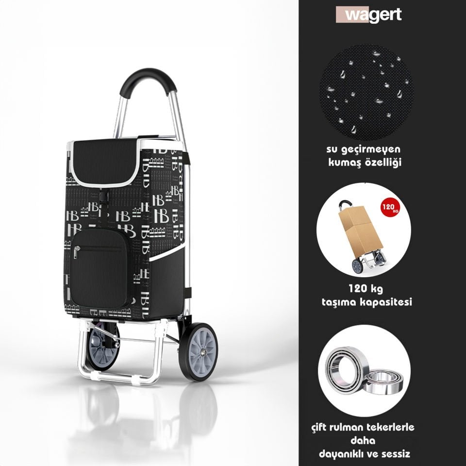 Su Geçirmez Sessiz Rulmanlı Alüminyum Tekerlekli Katlanabilir Pazar Arabası