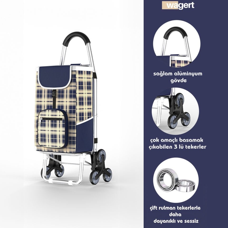 3 Tekerlekli Su Geçirmez Çantalı Aliminyum Gövdeli Lüks Pazar Arabası Kahverengi