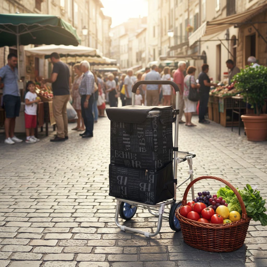 Katlanabilir Oturaklı Alüminyum Gövdeli Pazar Arabası – Sessiz Tekerlek, Fermuarlı Çanta