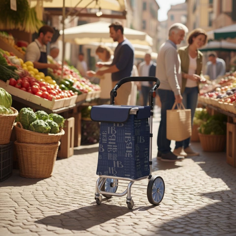360° Döner 4 Tekerlekli Su Geçirmez Çantalı Alüminyum Pazar Arabası Bordo
