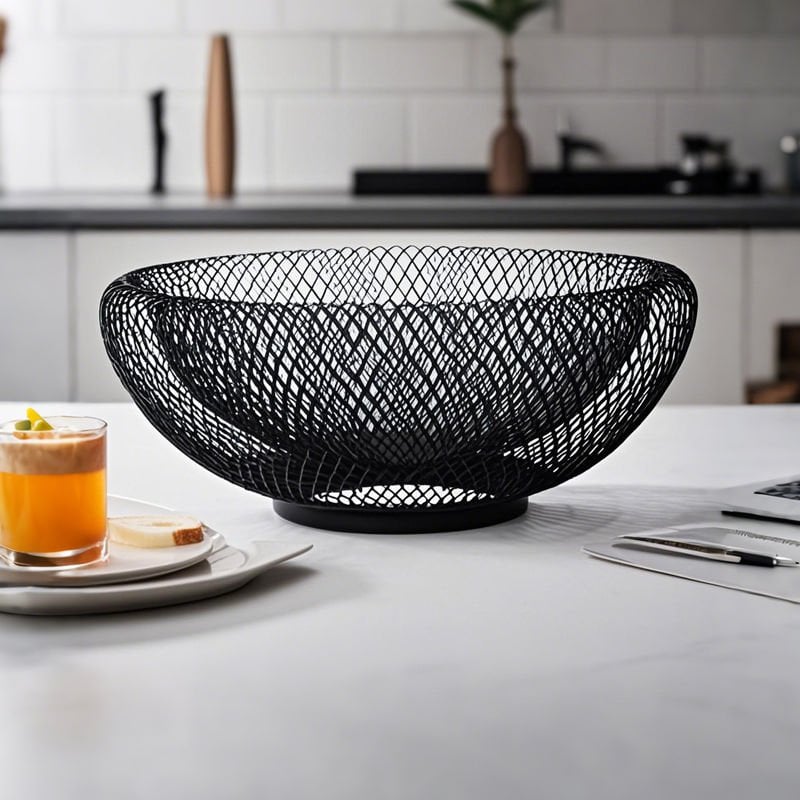 Siyah Modern Metal Tel Meyvelik Dekoratif Sunum Sepeti