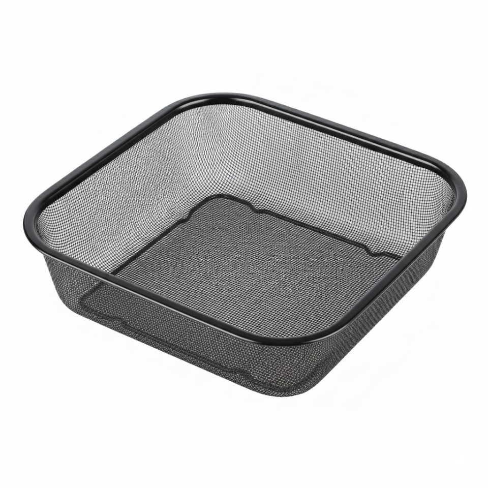 Kare Siyah Metal Süzgeç | Çok Amaçlı Sebze Meyve Yıkama ve Servis Sepeti 24 cm